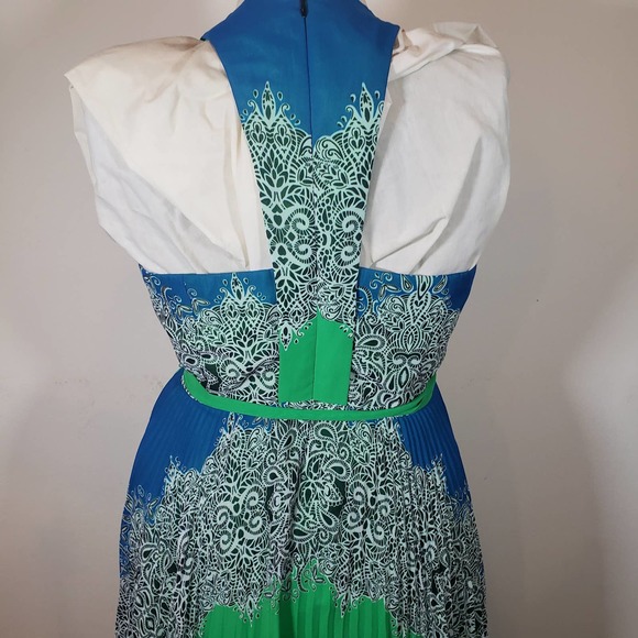 Max and Cleo Dress 10 Accordion Pleat Blue Green Racerback - Picture 4 of 10